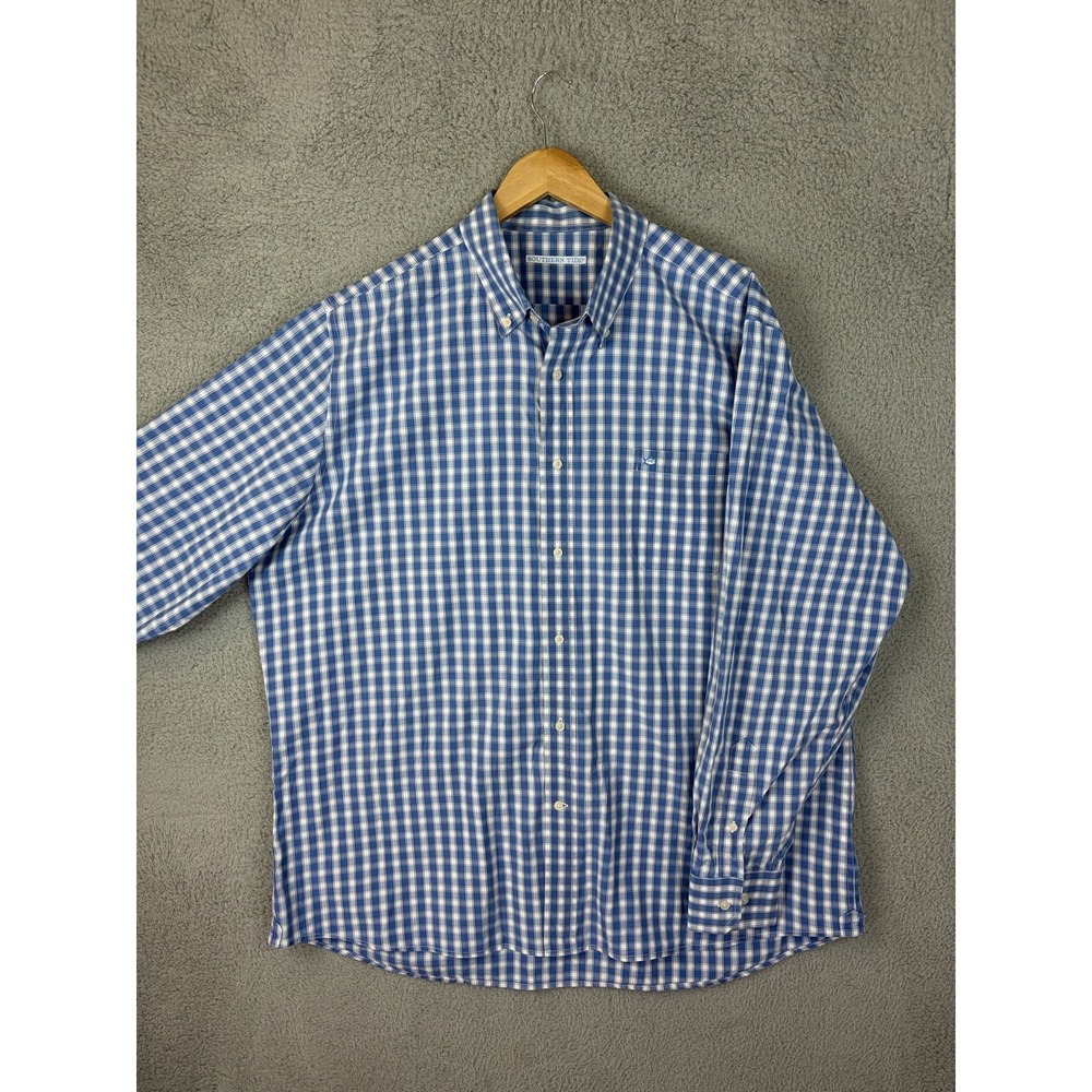 Southern Tide Shirt Mens 2XL Blue Check Long Sleeve Button Down Casual Cotton